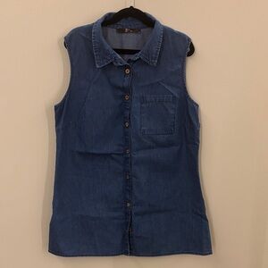 Sleeveless Denim Button-Up Shirt